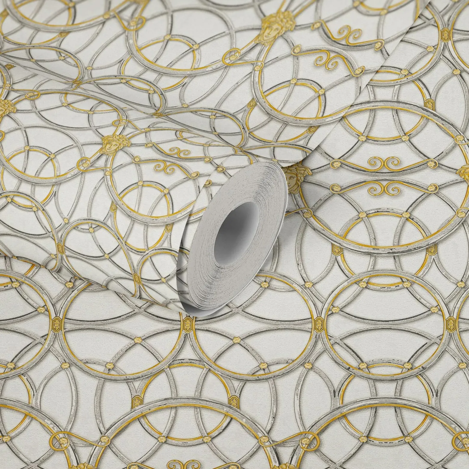 Tapete Versace Home Kreise creme silber Metallic 370492