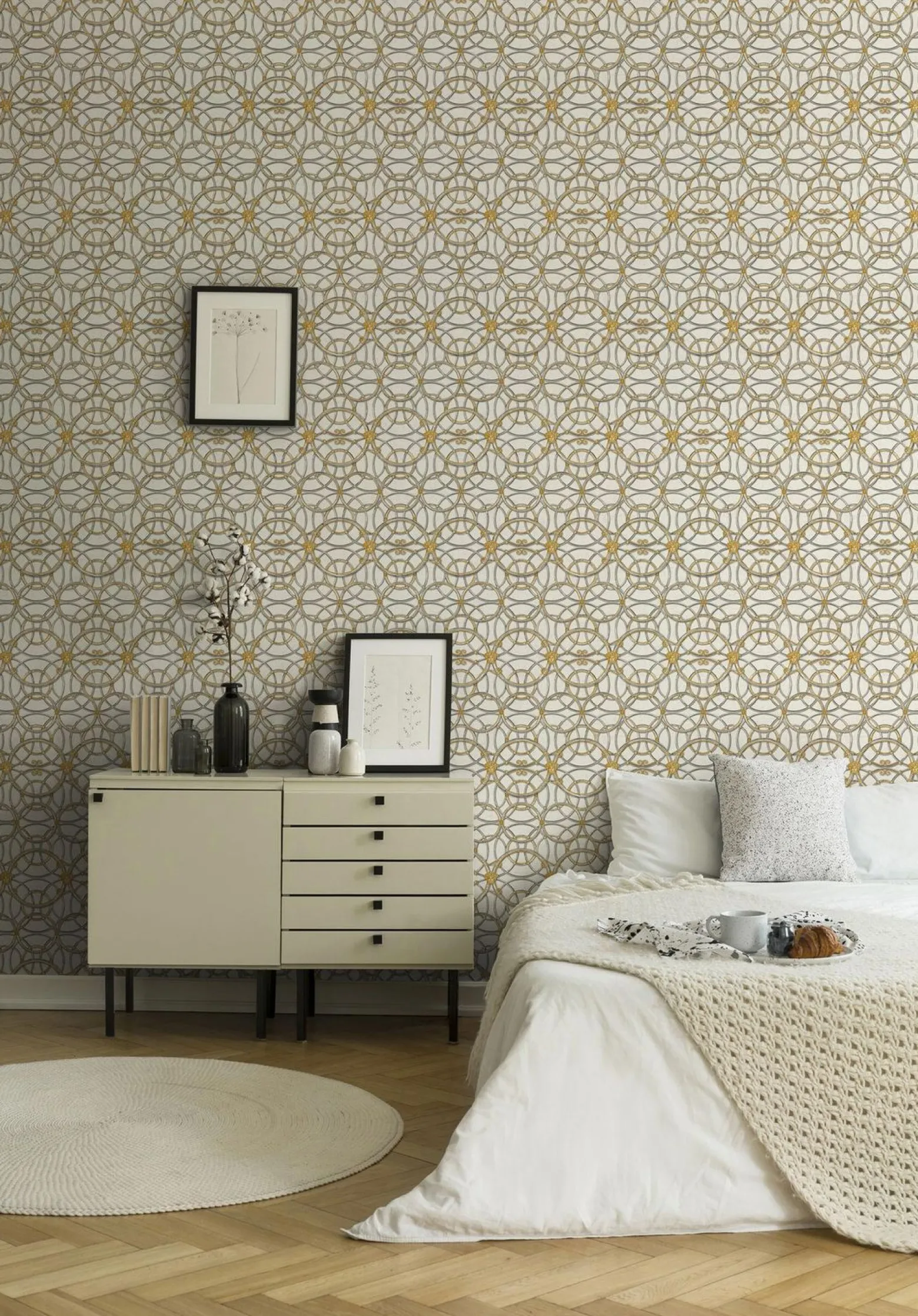 Tapete Versace Home Kreise creme silber Metallic 370492