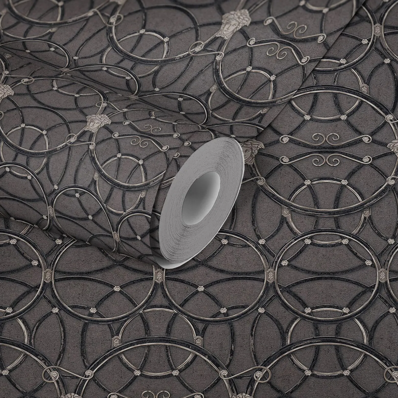 Tapete Versace Home Kreise dunkelgrau Metallic 370494