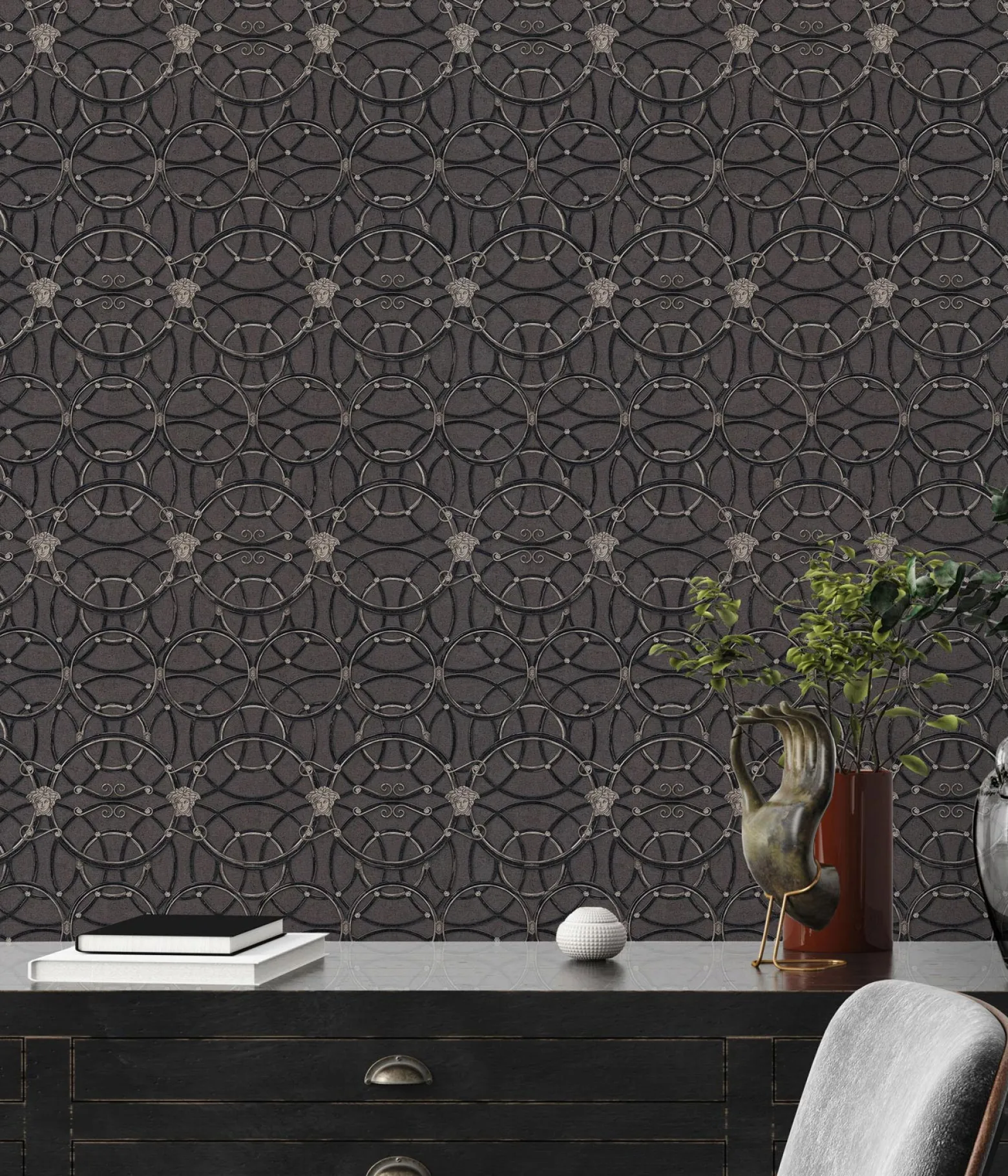 Tapete Versace Home Kreise dunkelgrau Metallic 370494