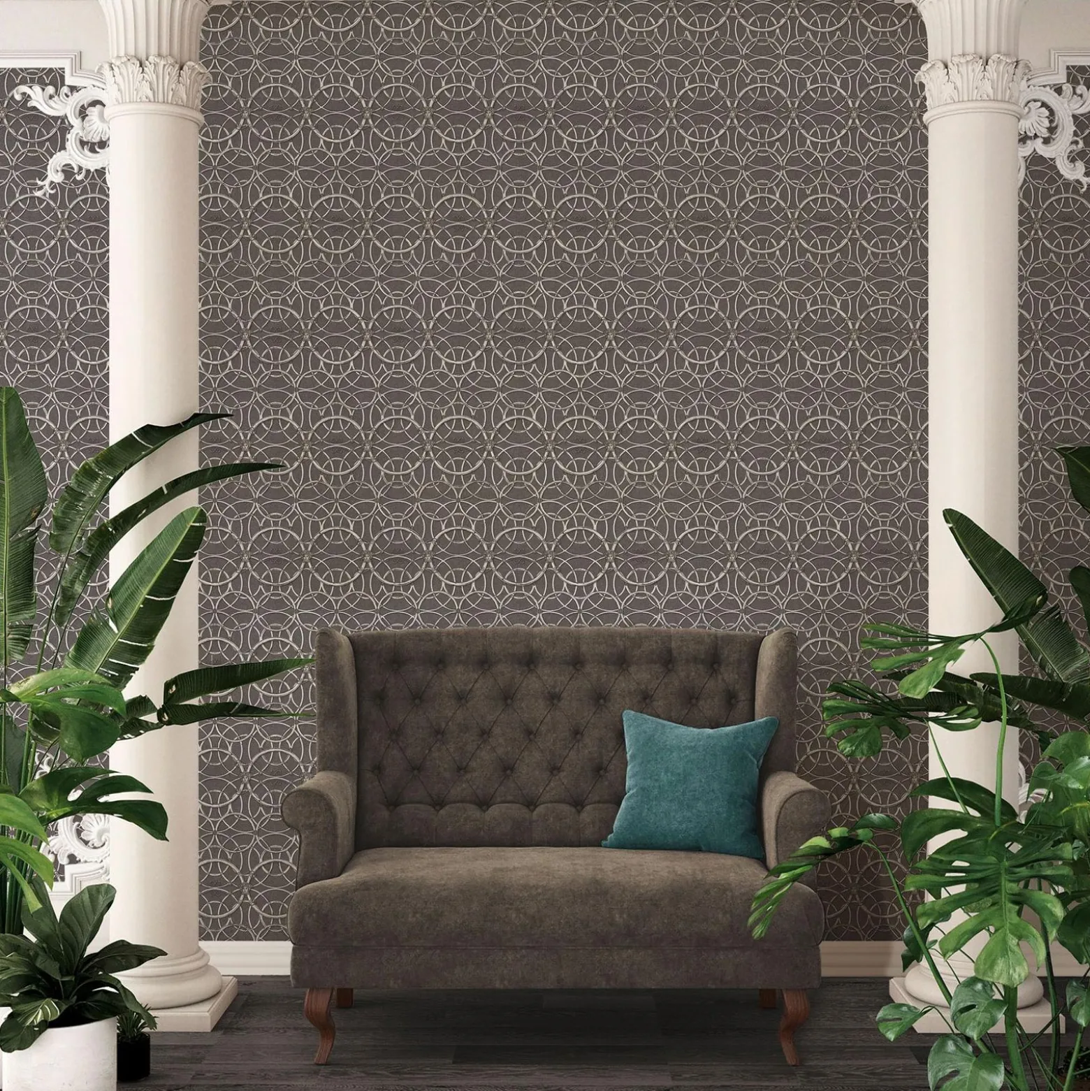 Tapete Versace Home Kreise grau creme Metallic 370495