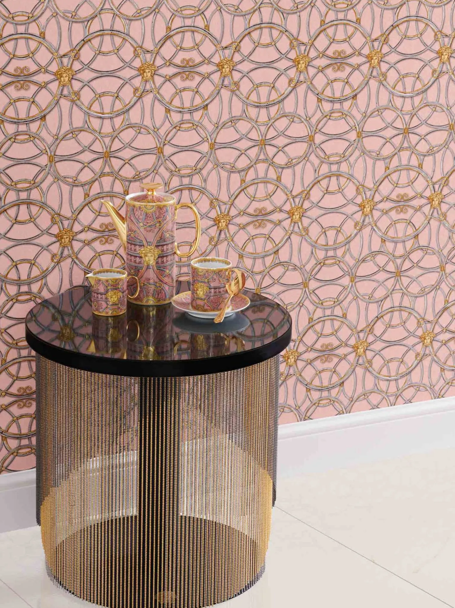 Tapete Versace Home Kreise rosa silber Metallic 370496