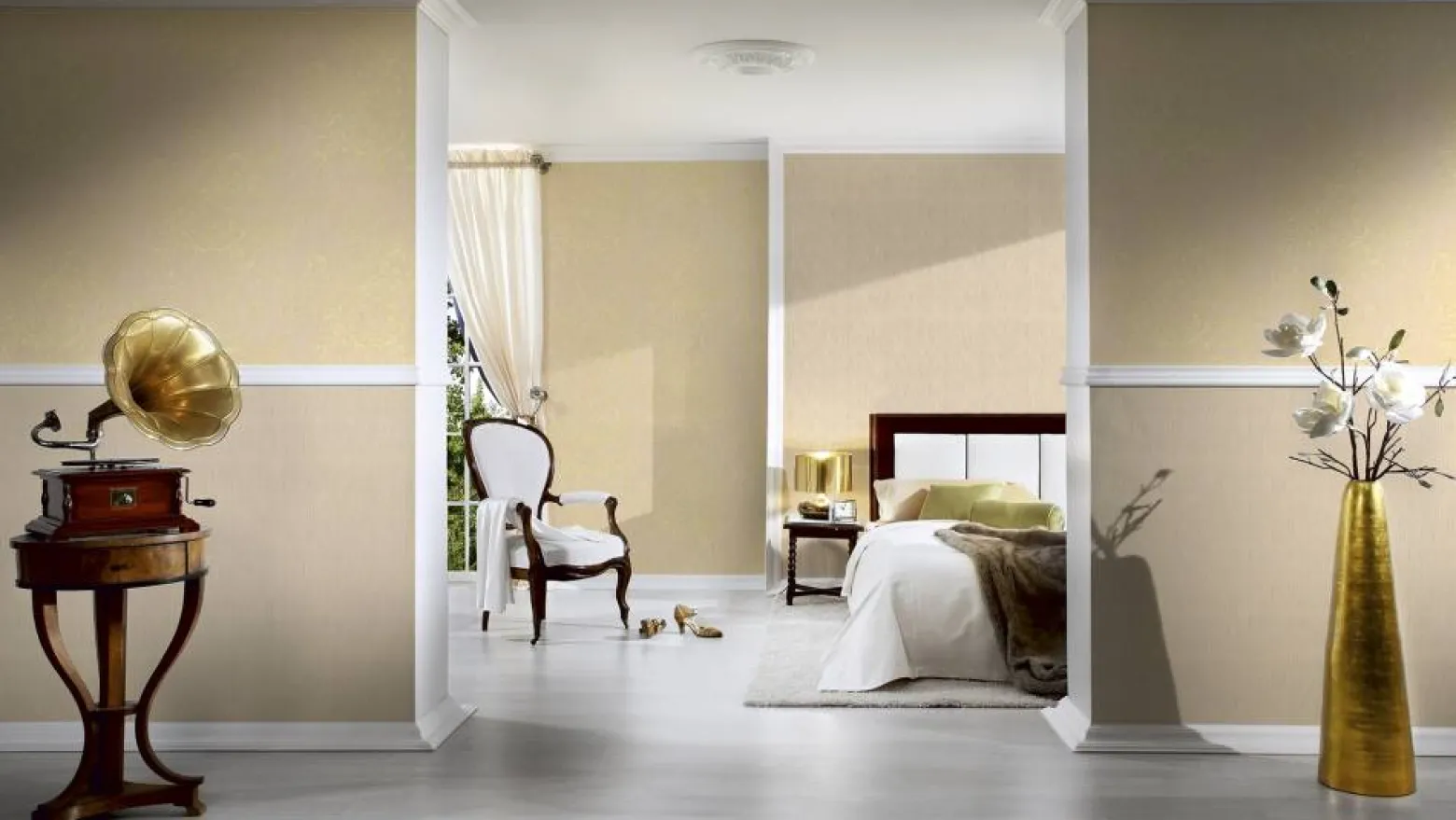Textiltapete Blumen cremebeige gold 30657-3