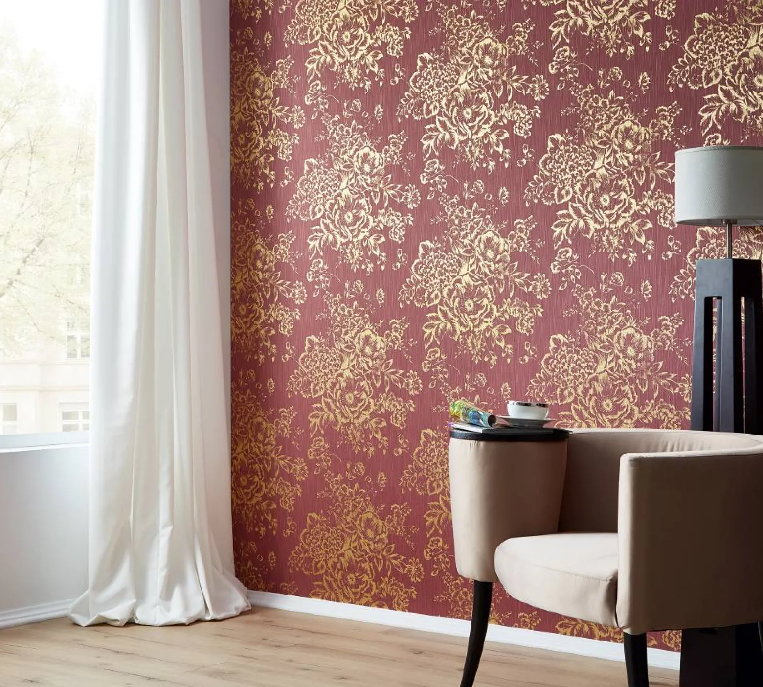 Textiltapete Blumen hellrot gold Architects Paper 30657-6