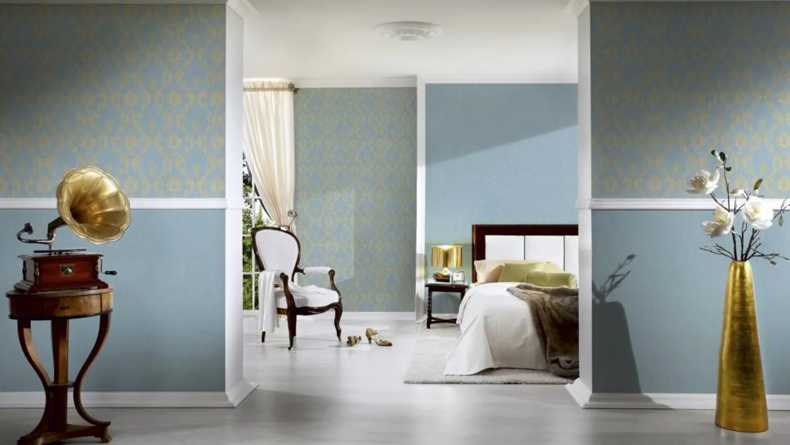 Textiltapete Ornamente hellblau gold Architects Paper