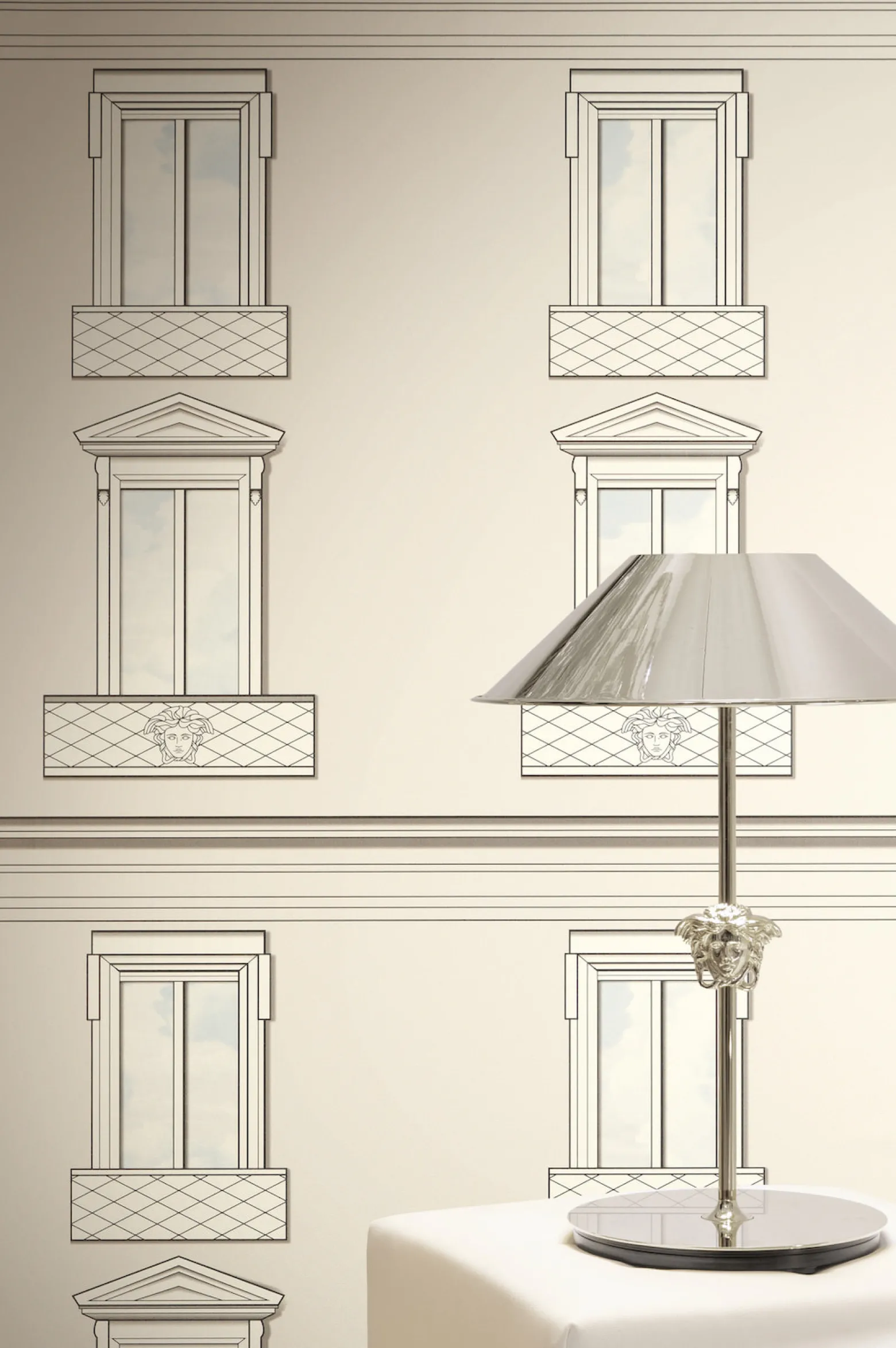 Versace Vliestapete Fenster 3D-Optik Beige Creme 79132-2