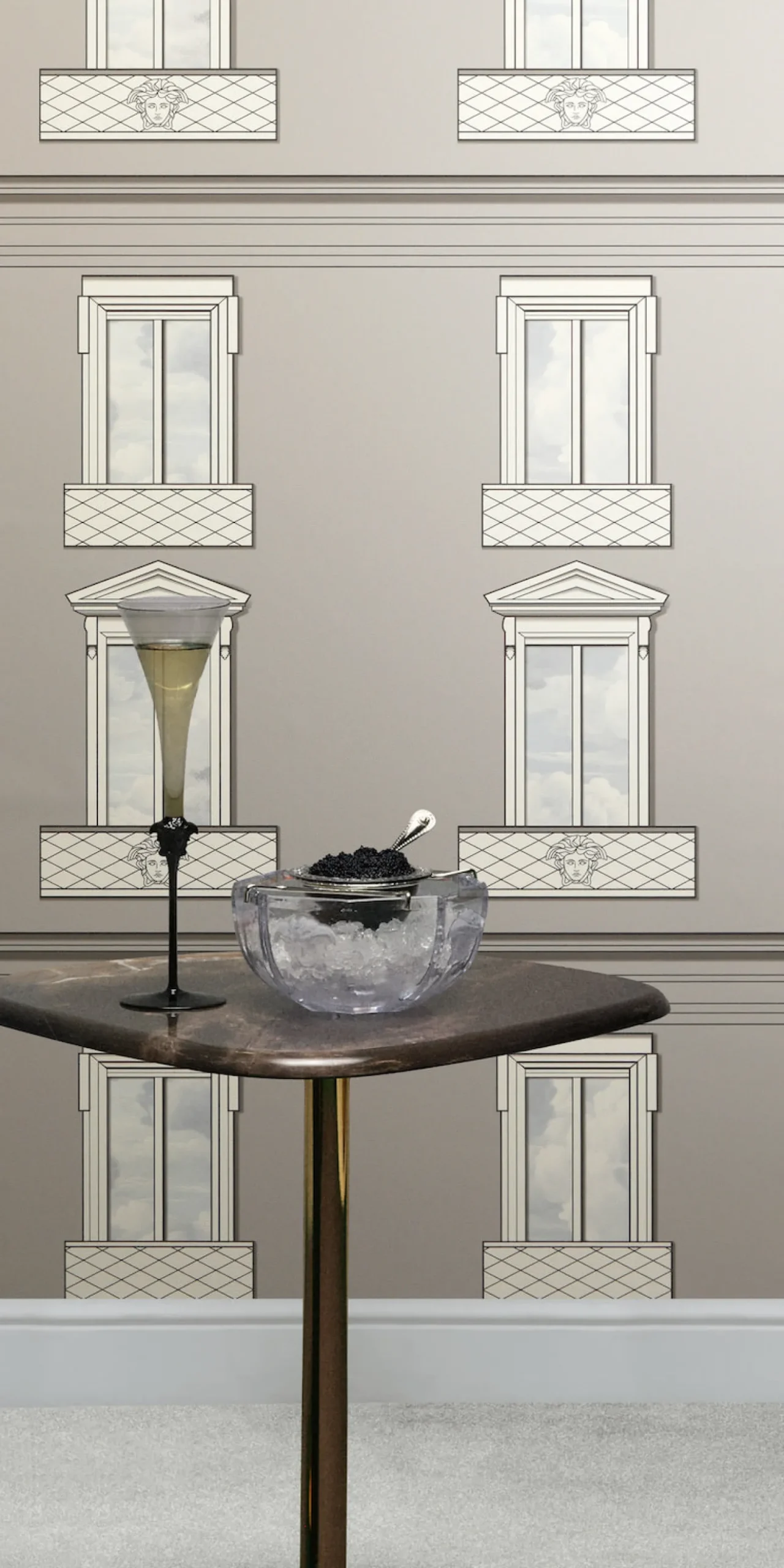 Versace Vliestapete Fenster 3D-Optik Grau Creme 79132-1
