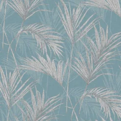 Vinyltapete Palmblätter blau grau metallic MY2002