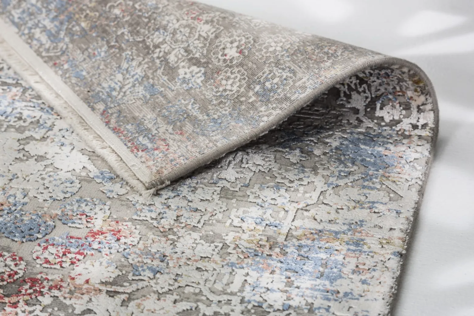 Viskose Teppich Floral creme grau rot Astra Gravina
