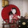 Vlies-Fototapete Frau Schirm rot grau weiß DD118781