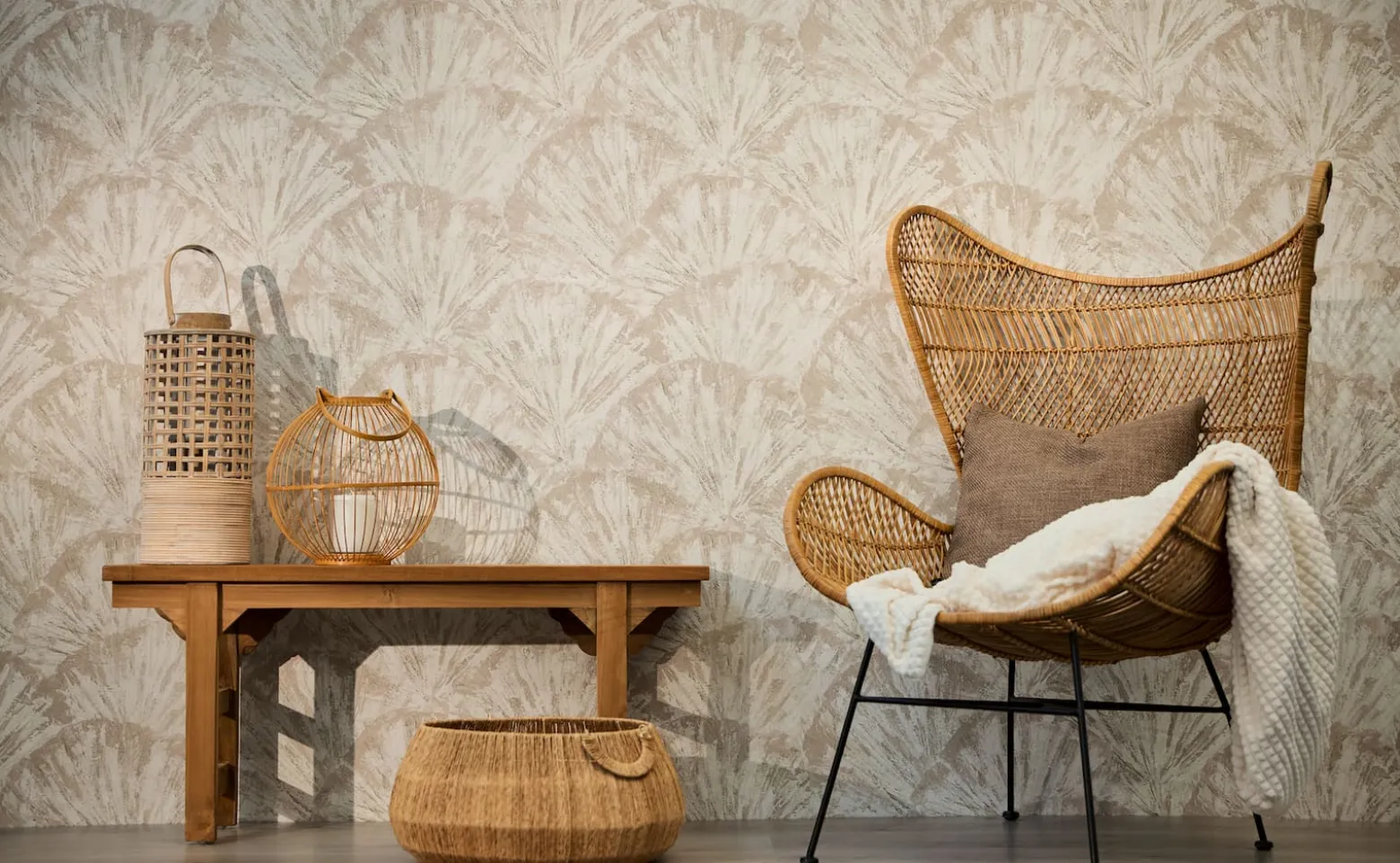 Vliestapete Abstrakt Blätter Creme Beige Braun 78198-2