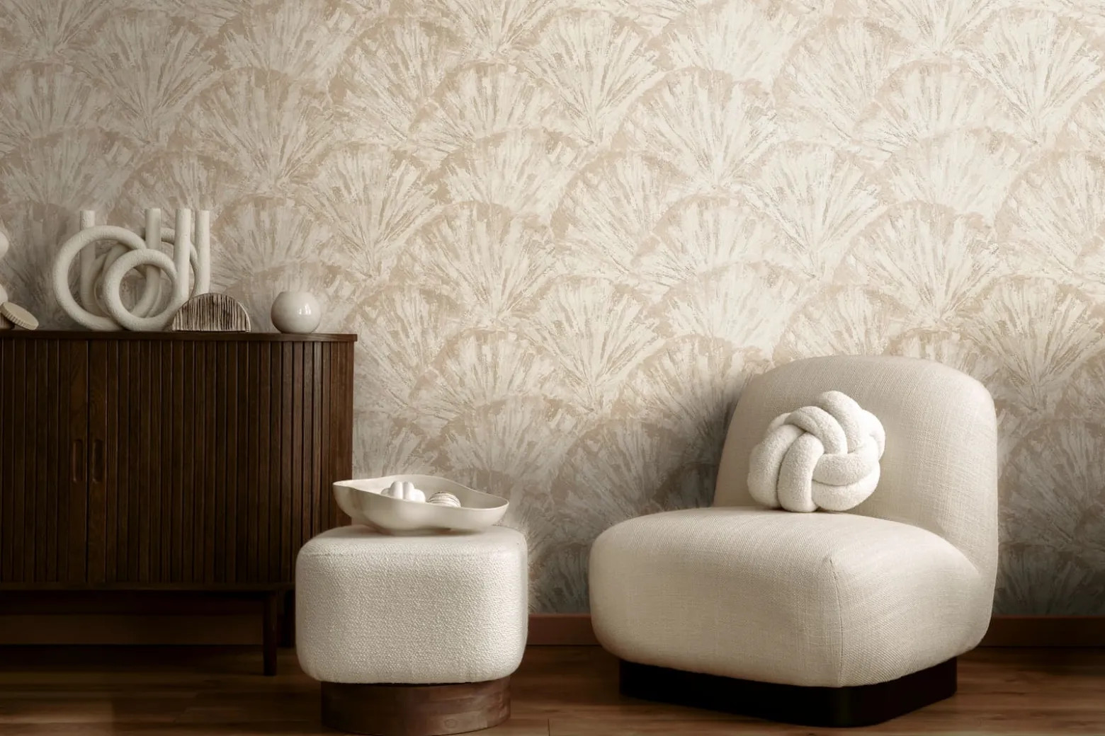 Vliestapete Abstrakt Blätter Creme Beige Braun 78198-2