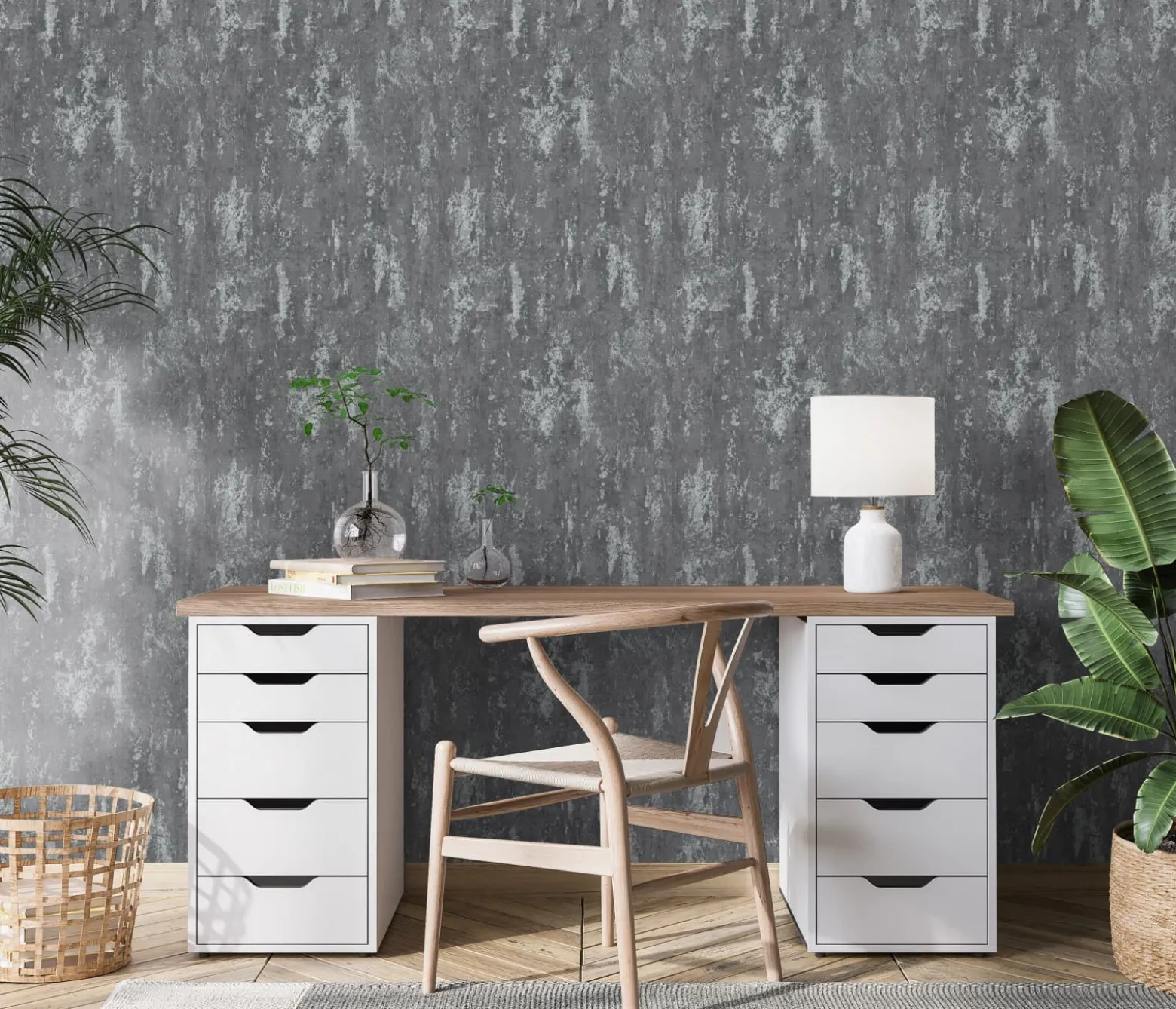 Vliestapete Anthrazit Metallic Putz Optik Erismann