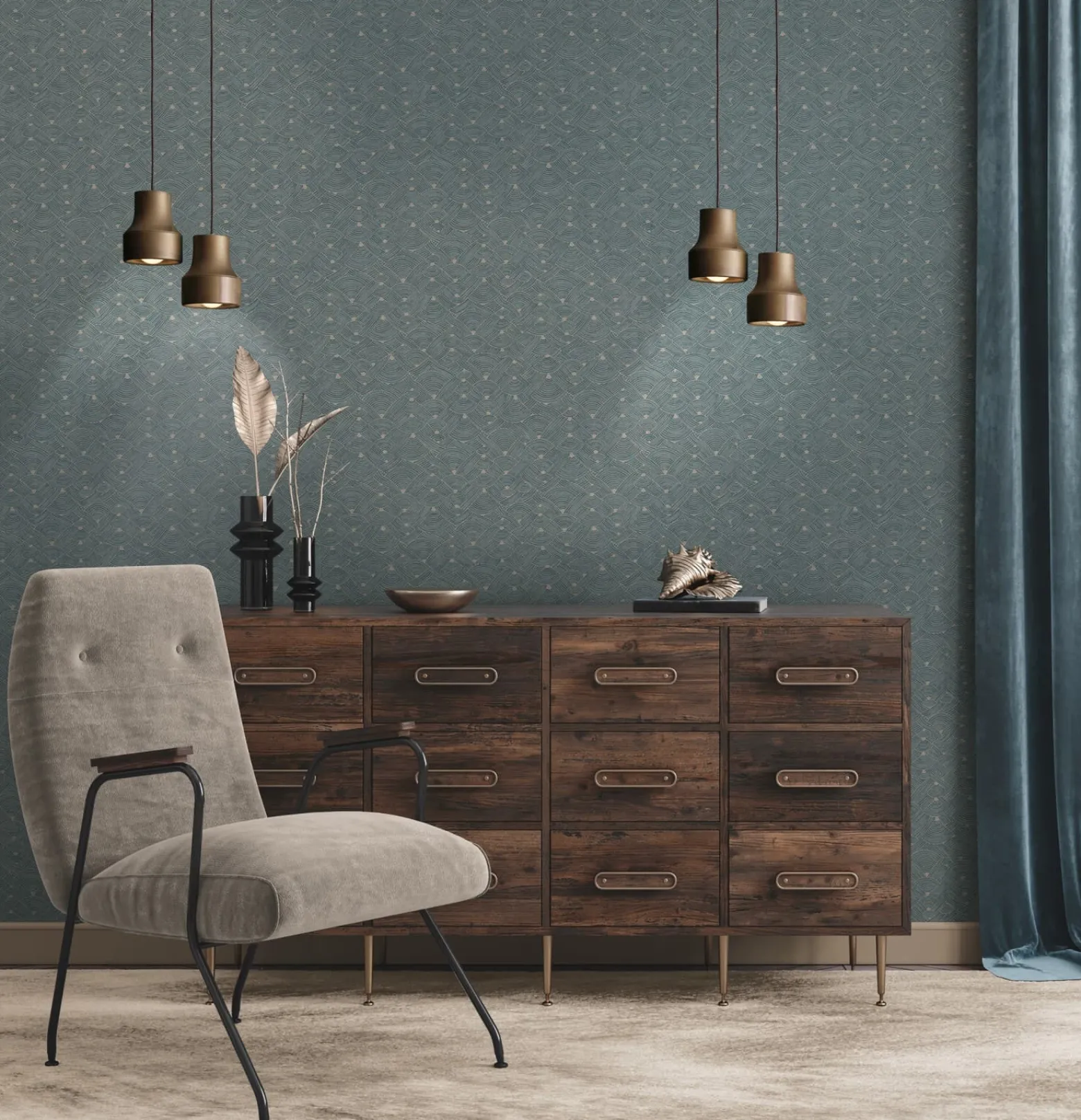 Vliestapete Art Deco Beige Blau Nara 38742-1 AS Creation
