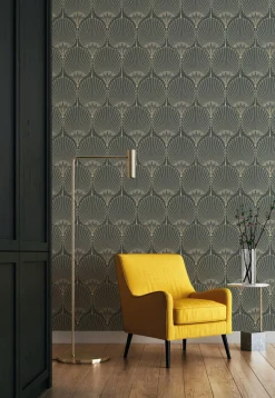 Vliestapete Art Deco Fächer Schwarz Gold Metallic A54901