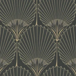Vliestapete Art Deco Fächer Schwarz Gold Metallic A54901