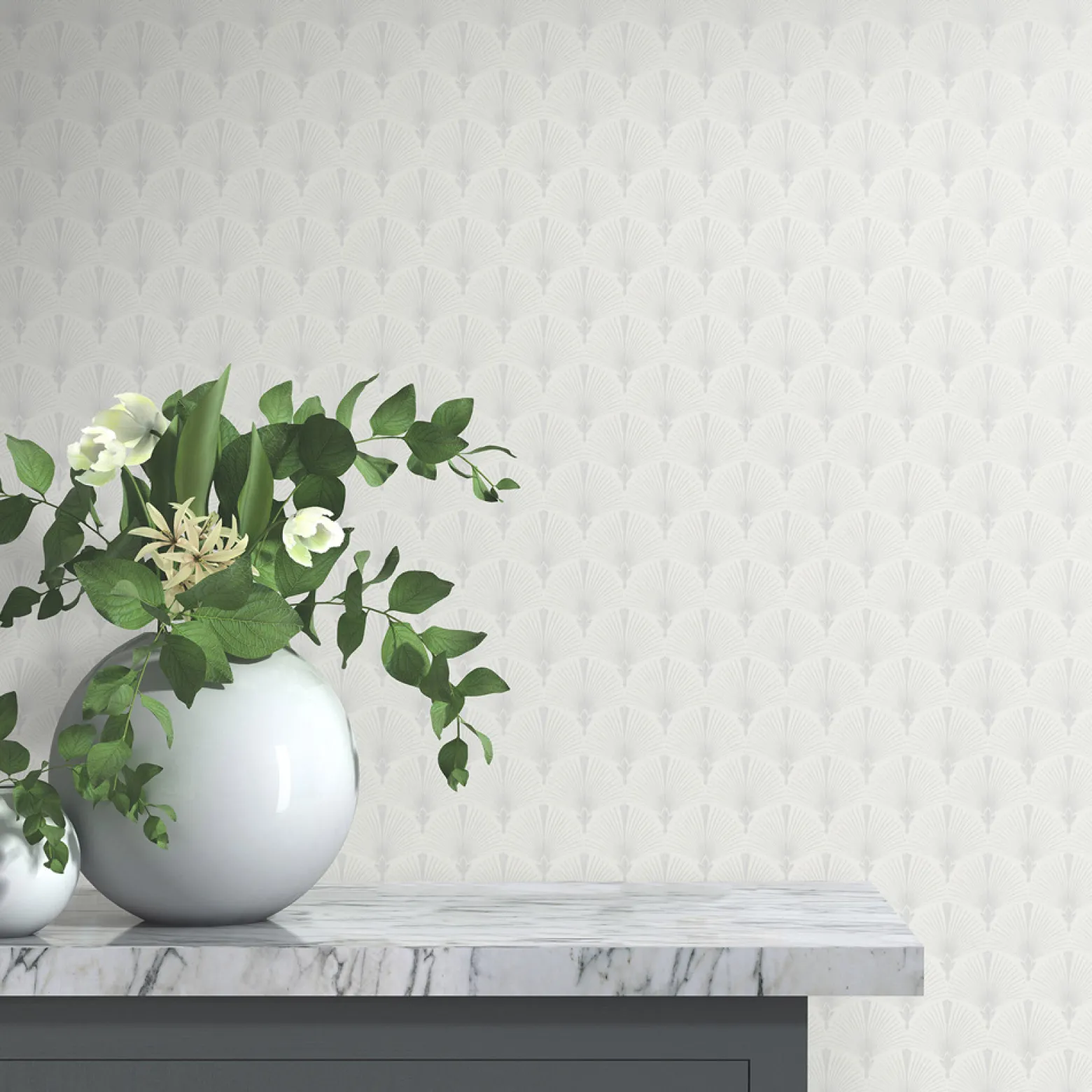 Vliestapete Art Deco Motiv Weiß Silber Metallic 10346-31