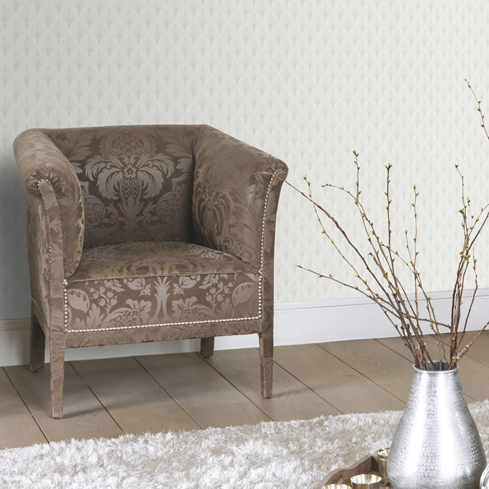 Vliestapete Art Deco Motiv Weiß Silber Metallic 10346-31