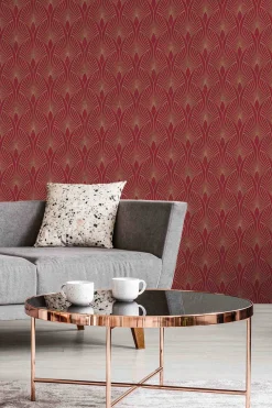 Vliestapete Art Deco rot gold Metallic 37427-4
