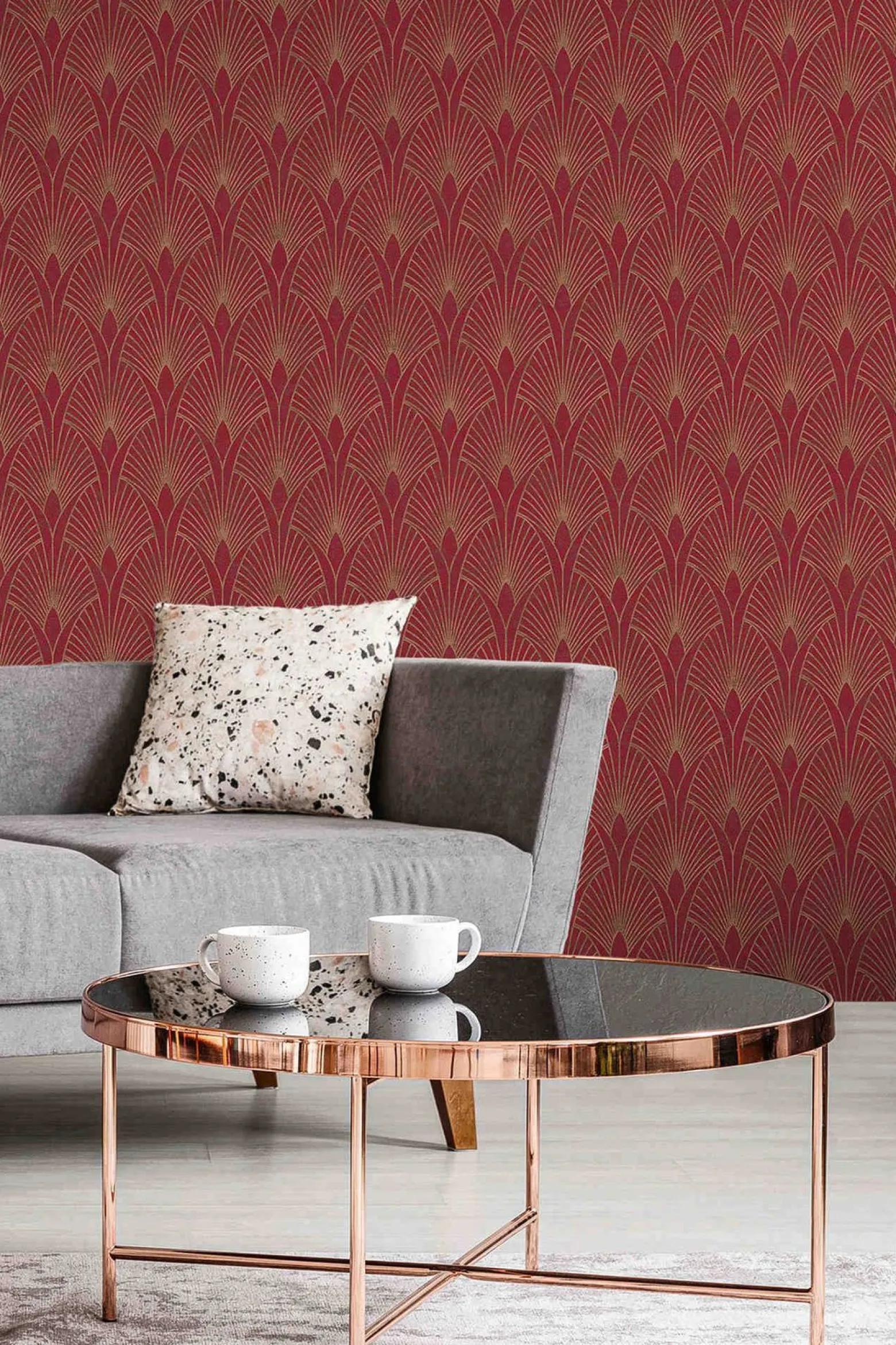 Vliestapete Art Deco rot gold Metallic 37427-4