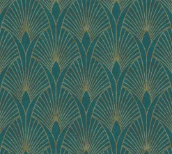 Vliestapete Art Deco türkis gold Metallic 37427-5