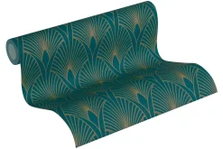 Vliestapete Art Deco türkis gold Metallic 37427-5