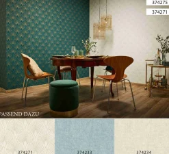 Vliestapete Art Deco türkis gold Metallic 37427-5