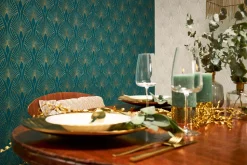 Vliestapete Art Deco türkis gold Metallic 37427-5