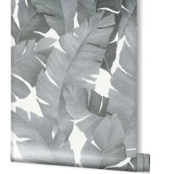 Vliestapete Bananenblätter weiß silber metallic 31624