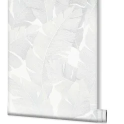 Vliestapete Bananenblätter weiß silber metallic 31623