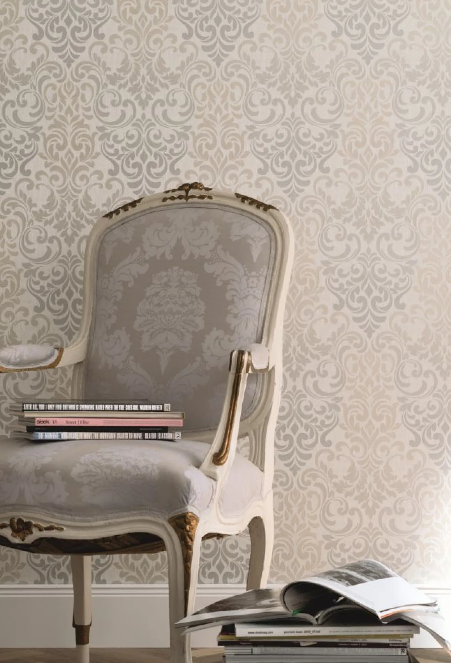 Vliestapete Barock Damask hellgrau Metallic Marburg 58211