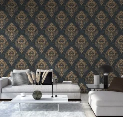 Vliestapete Barock Design beige blau Metallic 37901-2