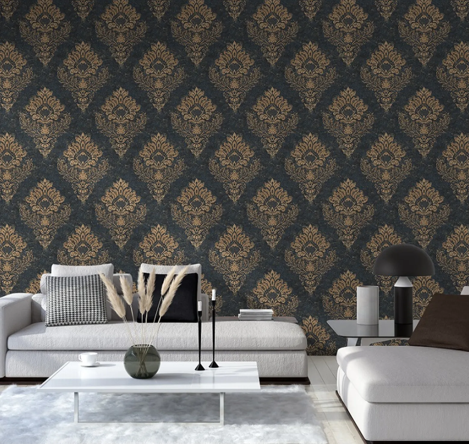 Vliestapete Barock Design beige blau Metallic 37901-2