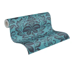 Vliestapete Barock Samt blau schwarz metallic 36910-5