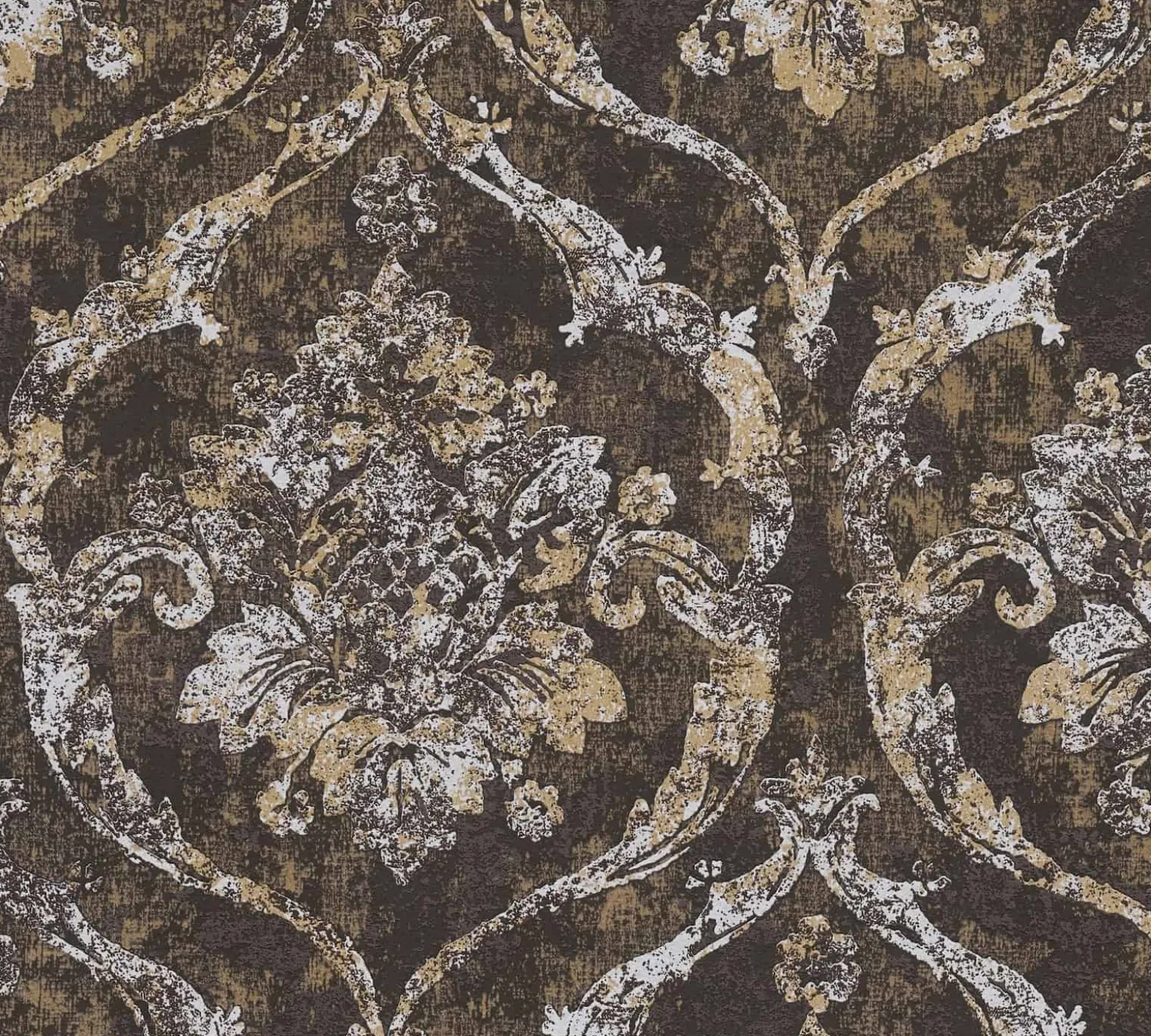 Vliestapete Barock Schwarz Gold Silber Metallic 79019-4