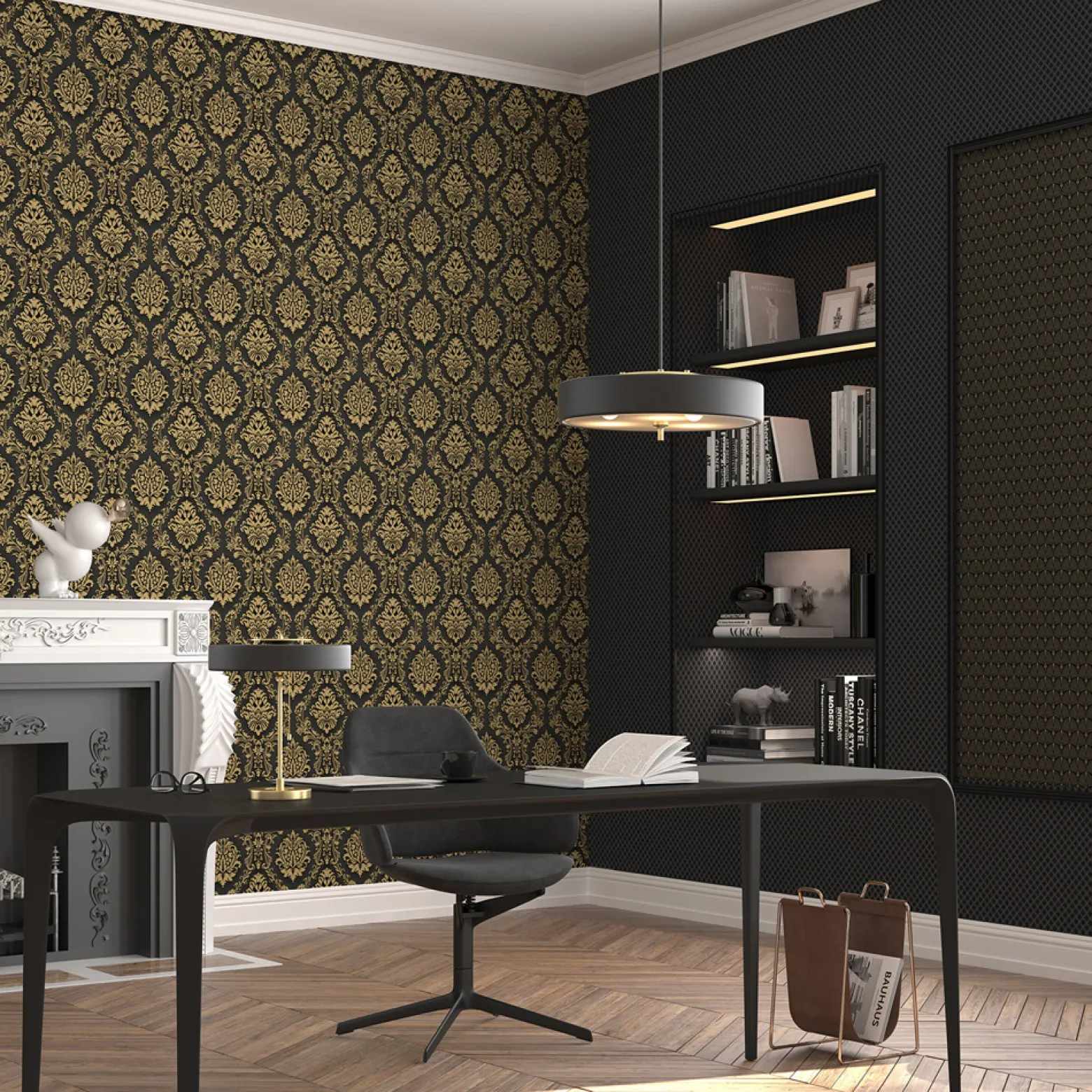 Vliestapete BarockSchwarz Gold Metallic 10288-15