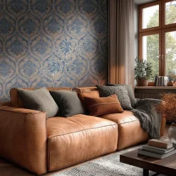 Vliestapete Barock Shabby Beige Blau Metallic 79019-1
