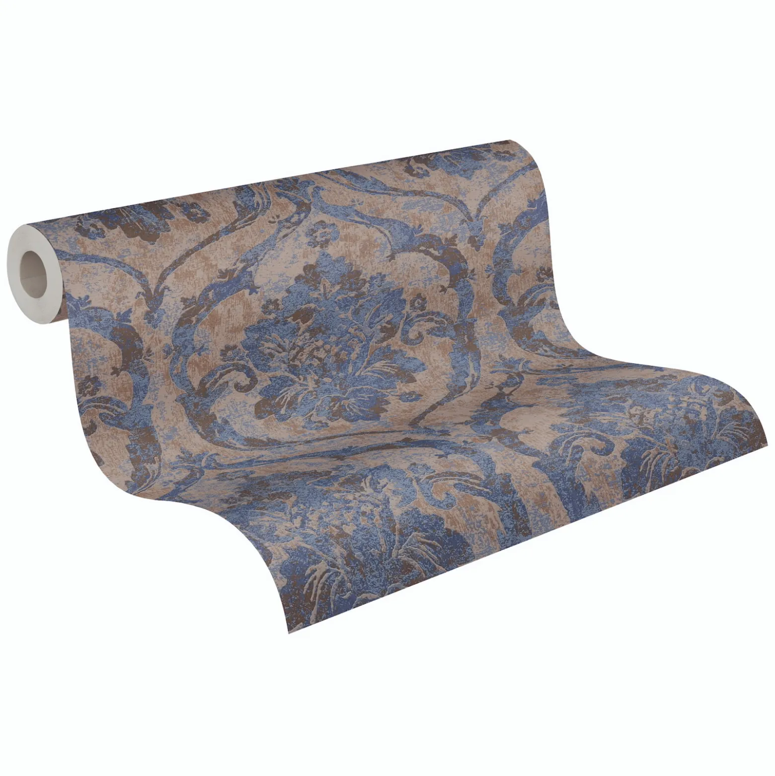 Vliestapete Barock Shabby Beige Blau Metallic 79019-1