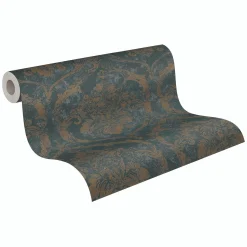 Vliestapete Barock Shabby Petrol Gold Metallic 79019-2