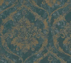 Vliestapete Barock Shabby Petrol Gold Metallic 79019-2