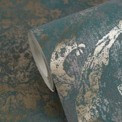 Vliestapete Barock Shabby Petrol Gold Metallic 79019-2