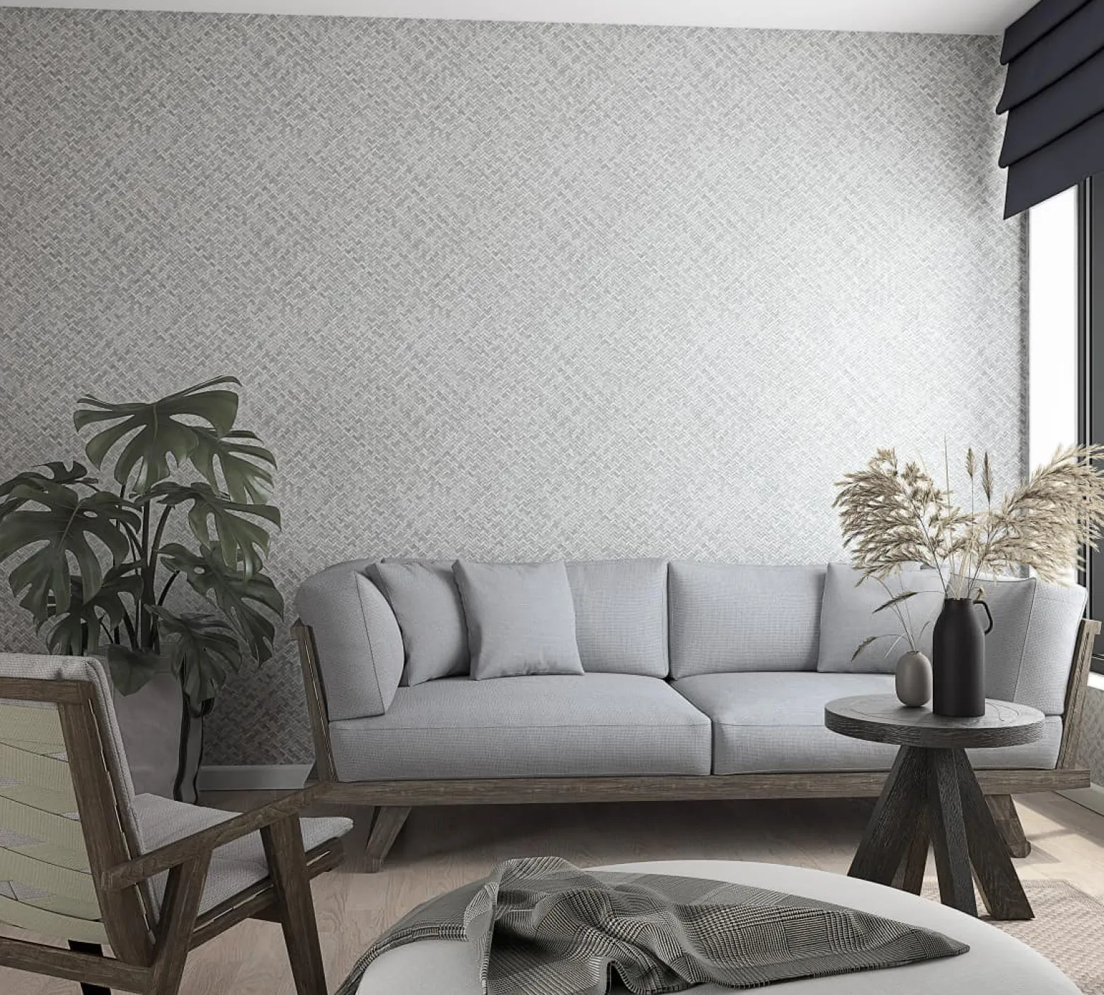 Vliestapete Bast Holz Rattan grau 33314
