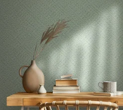 Vliestapete Bast Optik Holz Rattan Grün 47479