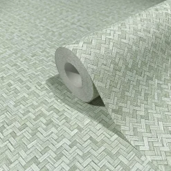 Vliestapete Bast Optik Holz Rattan Grün 47479