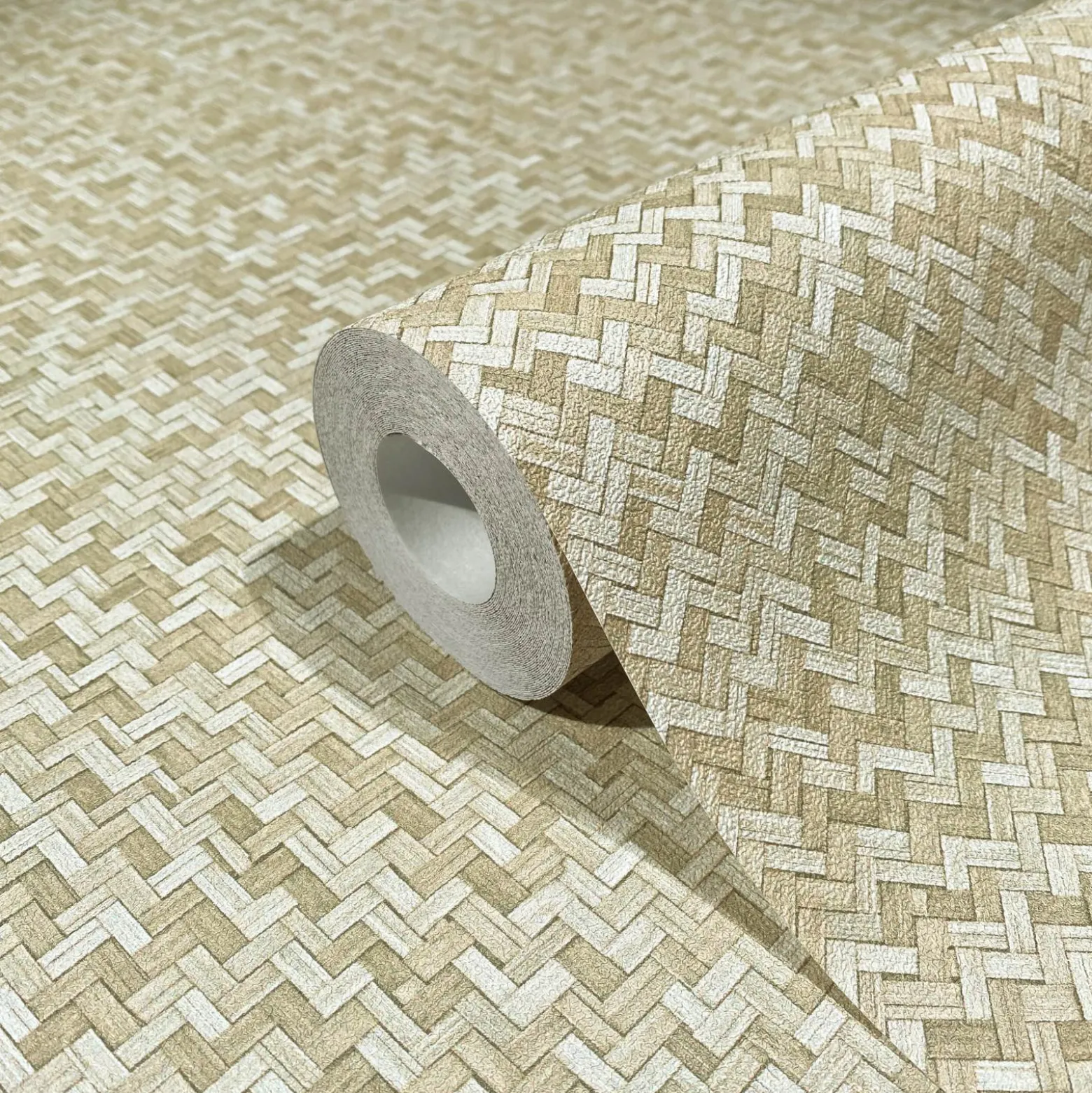 Vliestapete Bast Optik Holz Rattan Beige Creme 47481