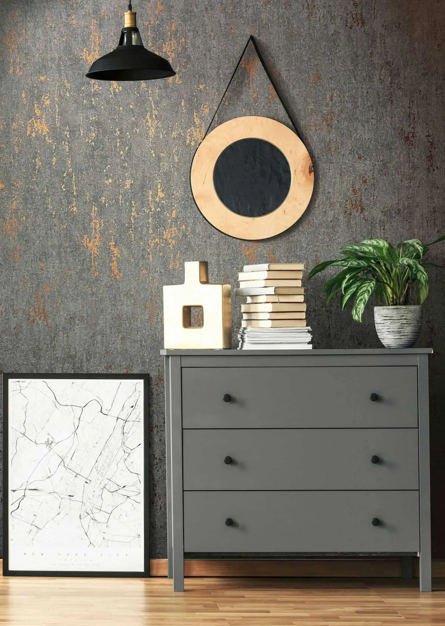 Vliestapete Betonoptik Anthrazit Kupfer Metallic 35146
