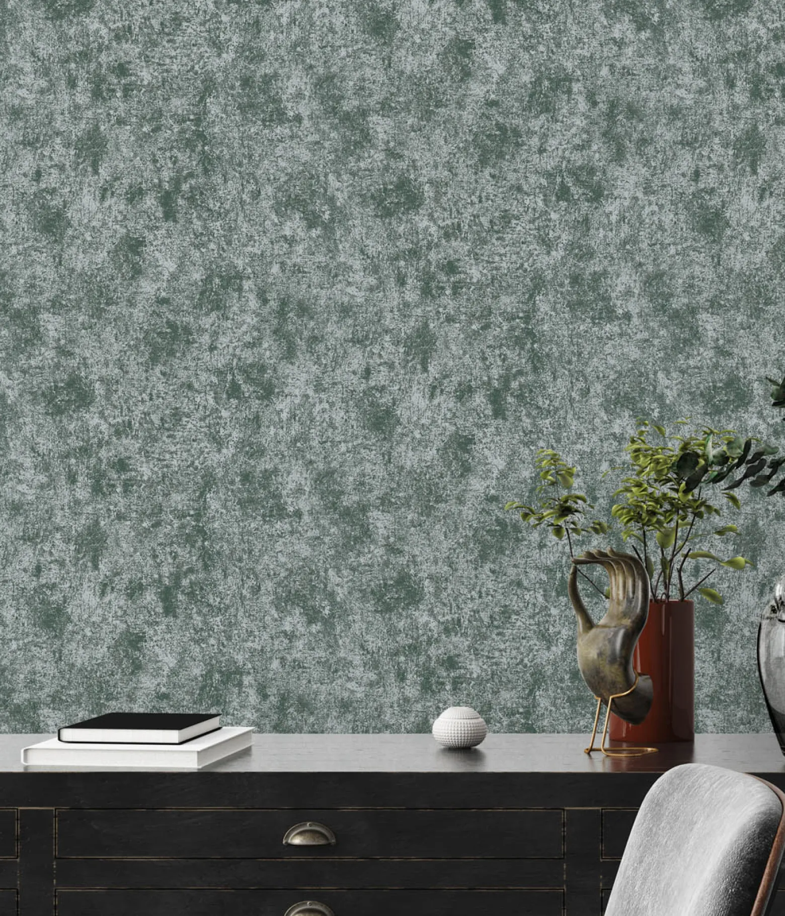 Vliestapete Beton Optik Grün Silber Metallic 38970-2