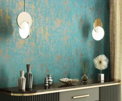 Vliestapete Betonoptik Shabby Türkis Gold Metallic 35164