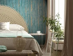 Vliestapete Betonoptik Shabby Türkis Gold Metallic 35167