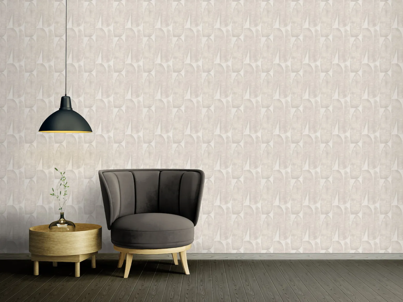 Vliestapete Blattmuster Abstrakt Grau Beige 39658-1